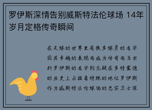 罗伊斯深情告别威斯特法伦球场 14年岁月定格传奇瞬间